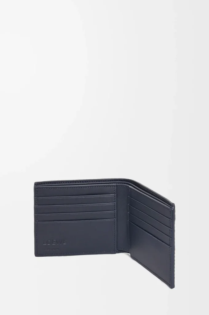 Portefeuille à deux volets en cuir de veau classique texturé Deep Navy