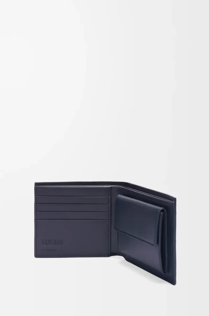 Portefeuille à deux volets en cuir de veau classique texturé Deep Navy