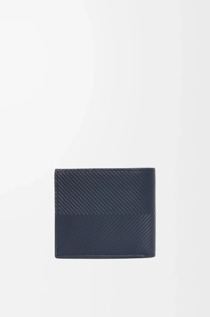 Portefeuille à deux volets en cuir de veau classique texturé Deep Navy