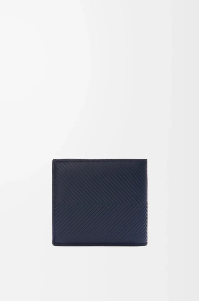 Portefeuille à deux volets en cuir de veau classique texturé Deep Navy