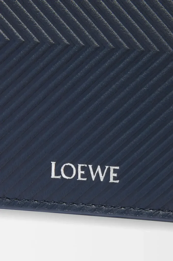 Portefeuille à deux volets en cuir de veau classique texturé Deep Navy