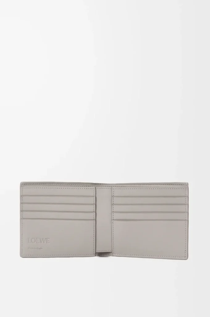 Portefeuille à deux volets en cuir de veau classique texturé gris coquillage