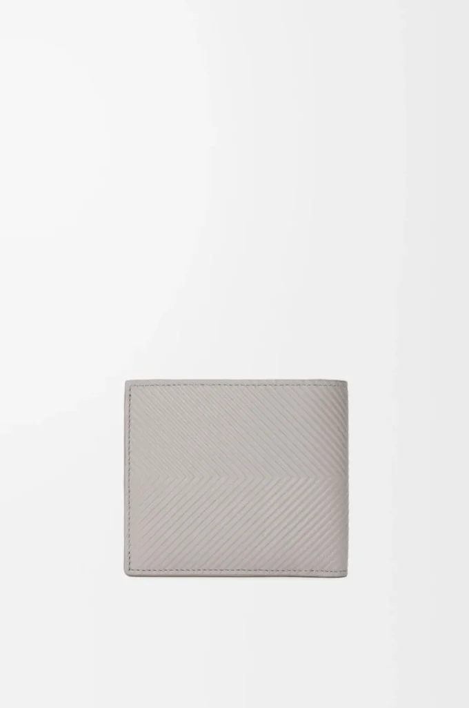 Portefeuille à deux volets en cuir de veau classique texturé gris coquillage