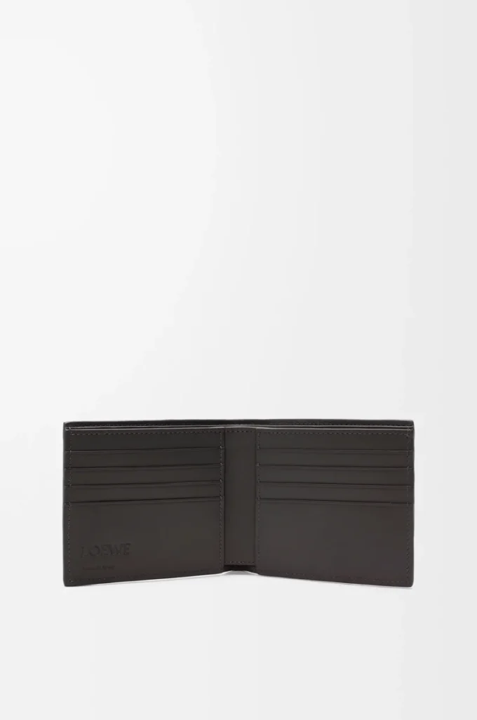 Portefeuille à deux volets en cuir de veau classique texturé Gris foncé Portefeuille à deux volets en cuir de veau classique texturé Gris foncé