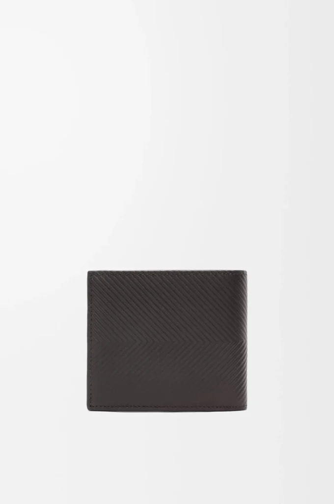 Portefeuille à deux volets en cuir de veau classique texturé Gris foncé Portefeuille à deux volets en cuir de veau classique texturé Gris foncé
