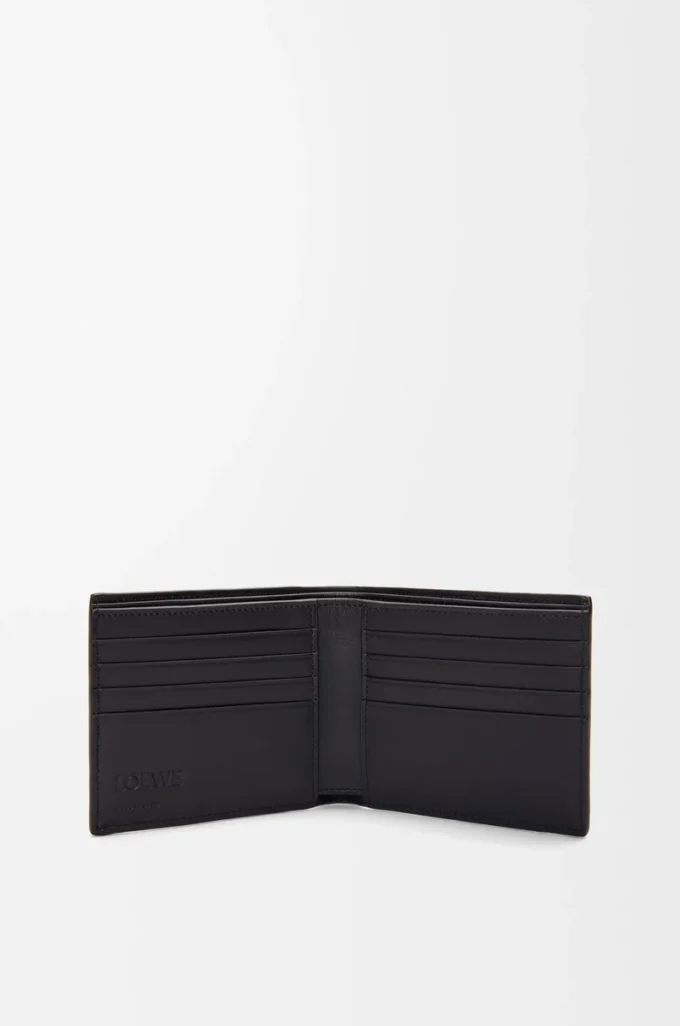 Portefeuille à deux volets en cuir de veau classique texturé noir