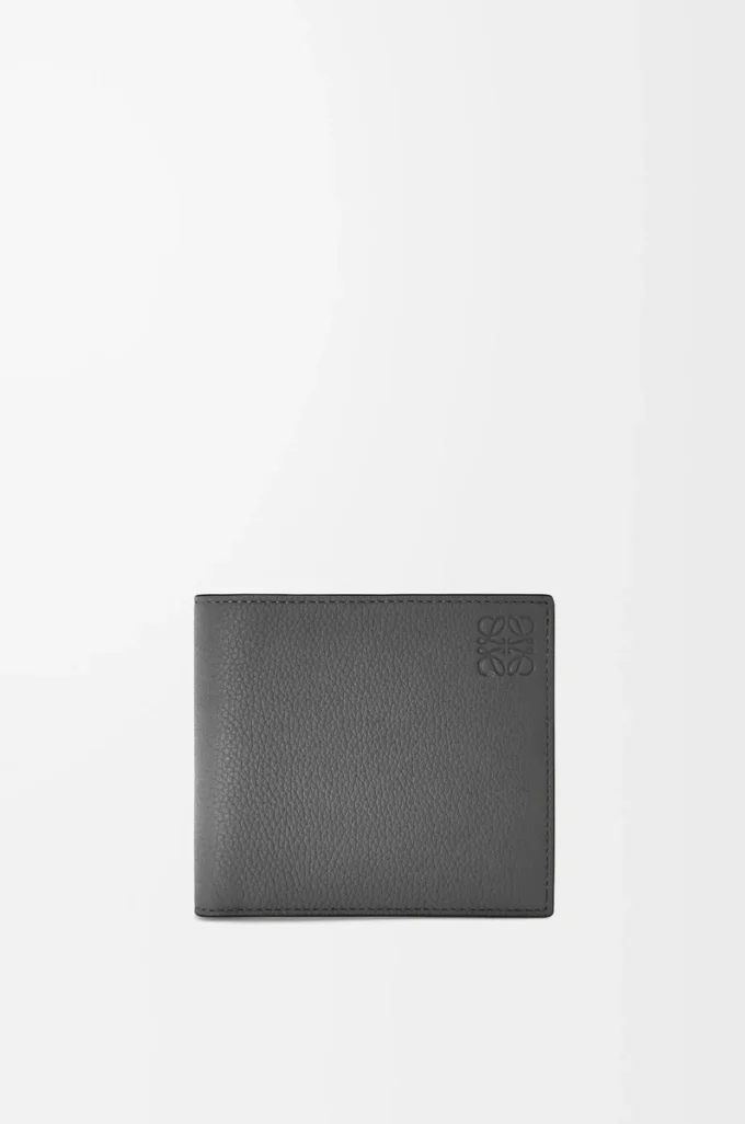 Portefeuille à deux volets en cuir de veau grainé souple Anthracite