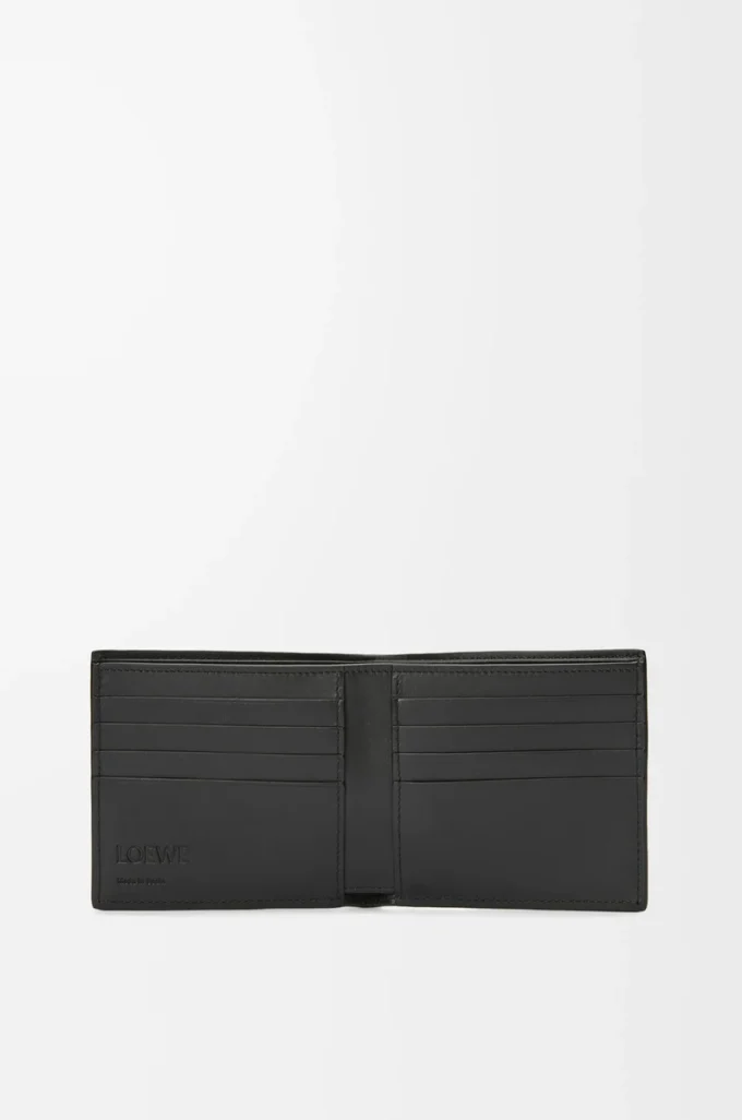 Portefeuille à deux volets en cuir de veau grainé souple Anthracite