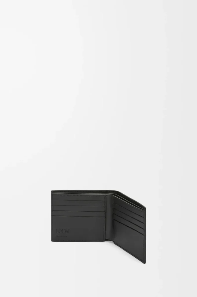 Portefeuille à deux volets en cuir de veau grainé souple Anthracite
