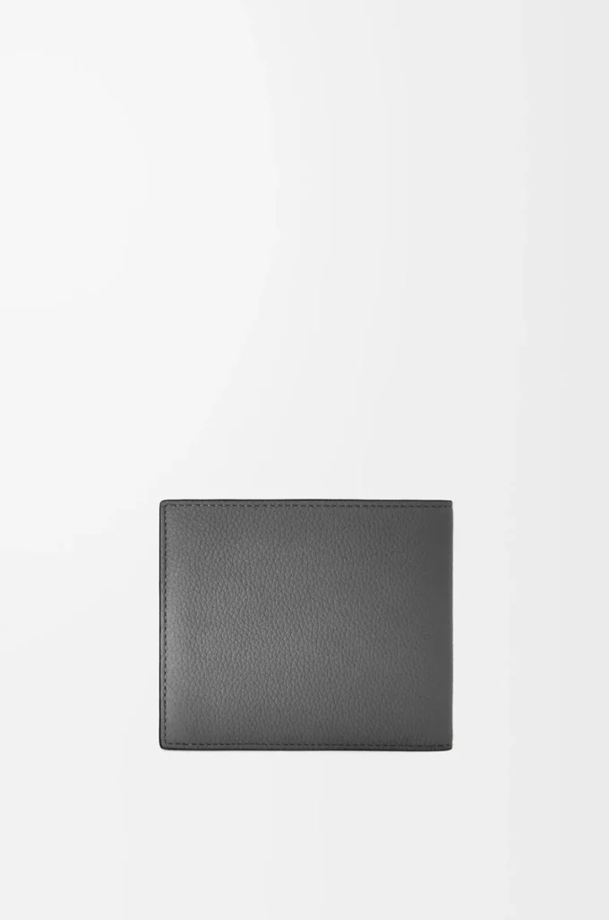 Portefeuille à deux volets en cuir de veau grainé souple Anthracite