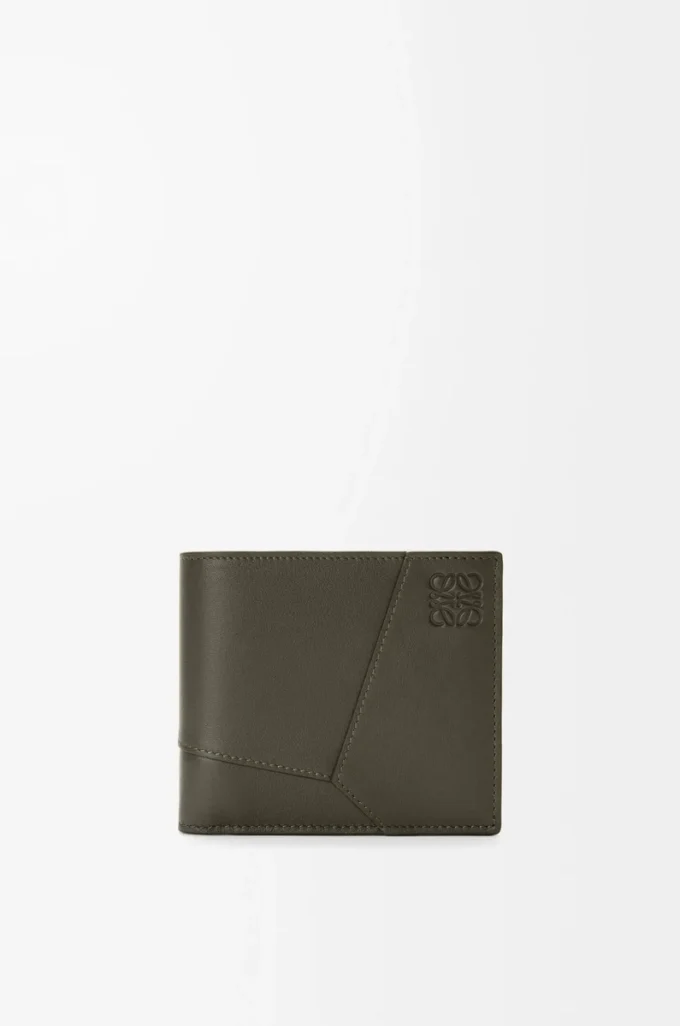 Portefeuille à deux volets Puzzle en cuir de veau classique Dark Khaki