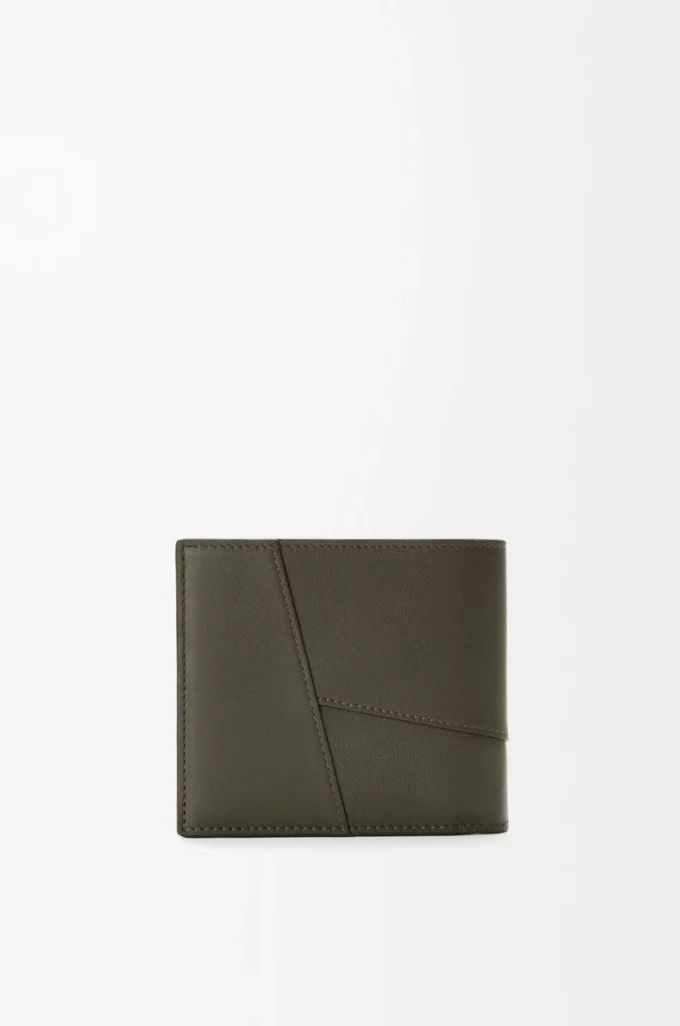 Portefeuille à deux volets Puzzle en cuir de veau classique Dark Khaki