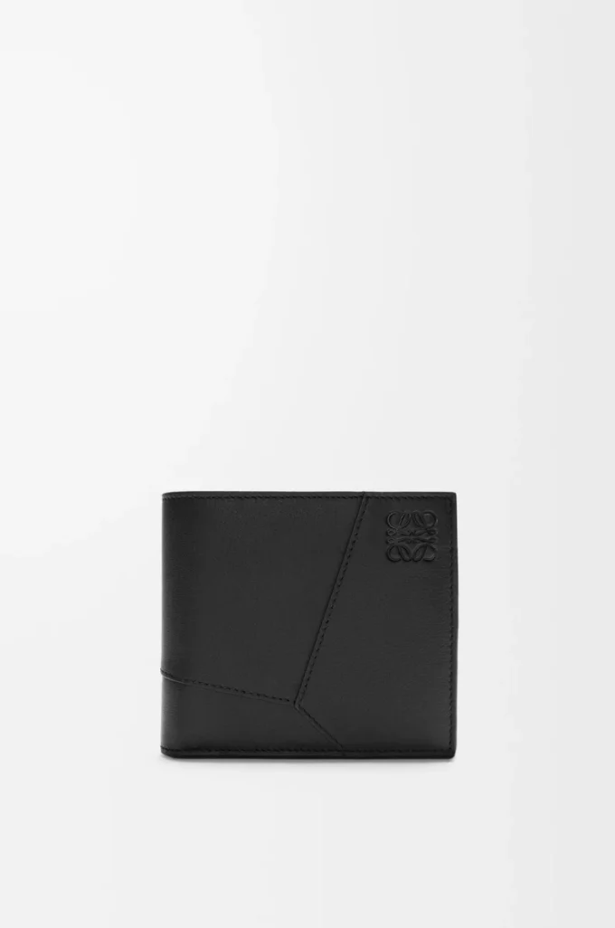 Portefeuille à deux volets Puzzle en cuir de veau classique Noir