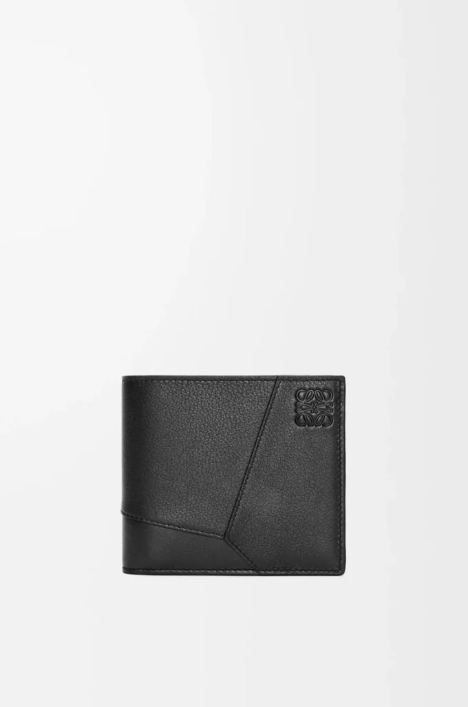 Portefeuille à deux volets Puzzle en cuir de veau classique noir