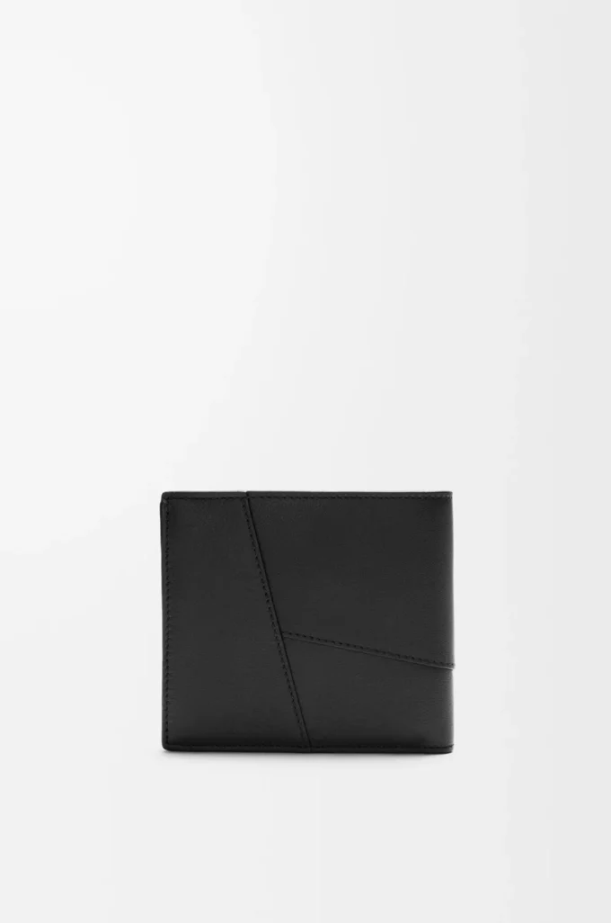 Portefeuille à deux volets Puzzle en cuir de veau classique Noir