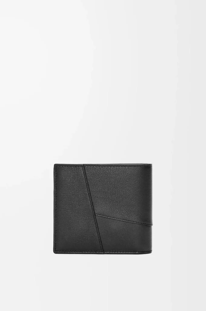 Portefeuille à deux volets Puzzle en cuir de veau classique noir
