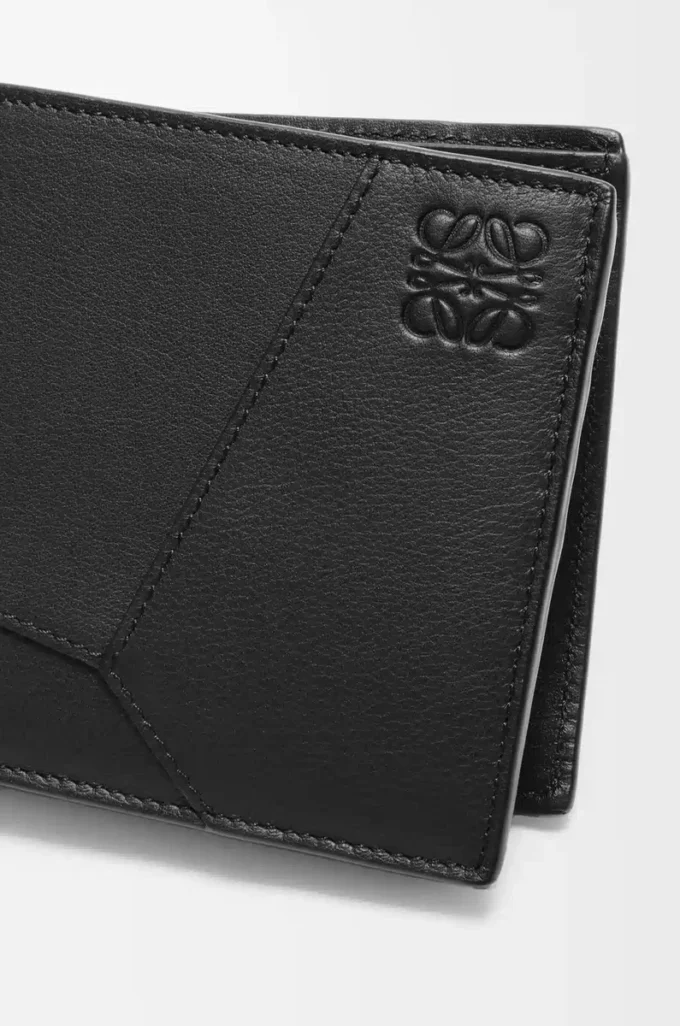 Portefeuille à deux volets Puzzle en cuir de veau classique Noir