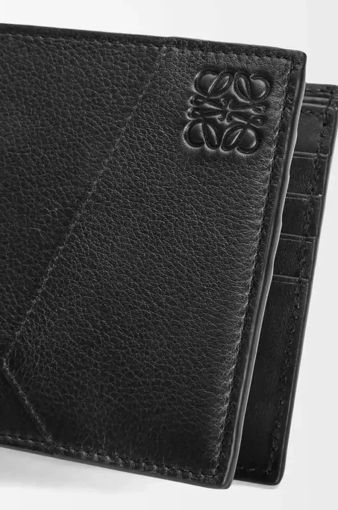 Portefeuille à deux volets Puzzle en cuir de veau classique noir
