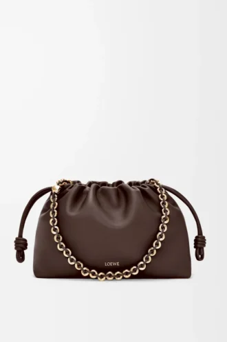 Portefeuille Flamenco moyen en cuir d&rsquo;agneau nappa souple, couleur marron foncé
