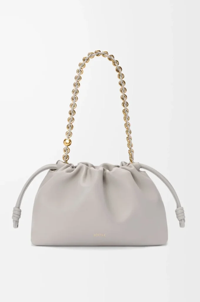 Portefeuille Flamenco moyen en cuir d&rsquo;agneau nappa souple gris coquillage