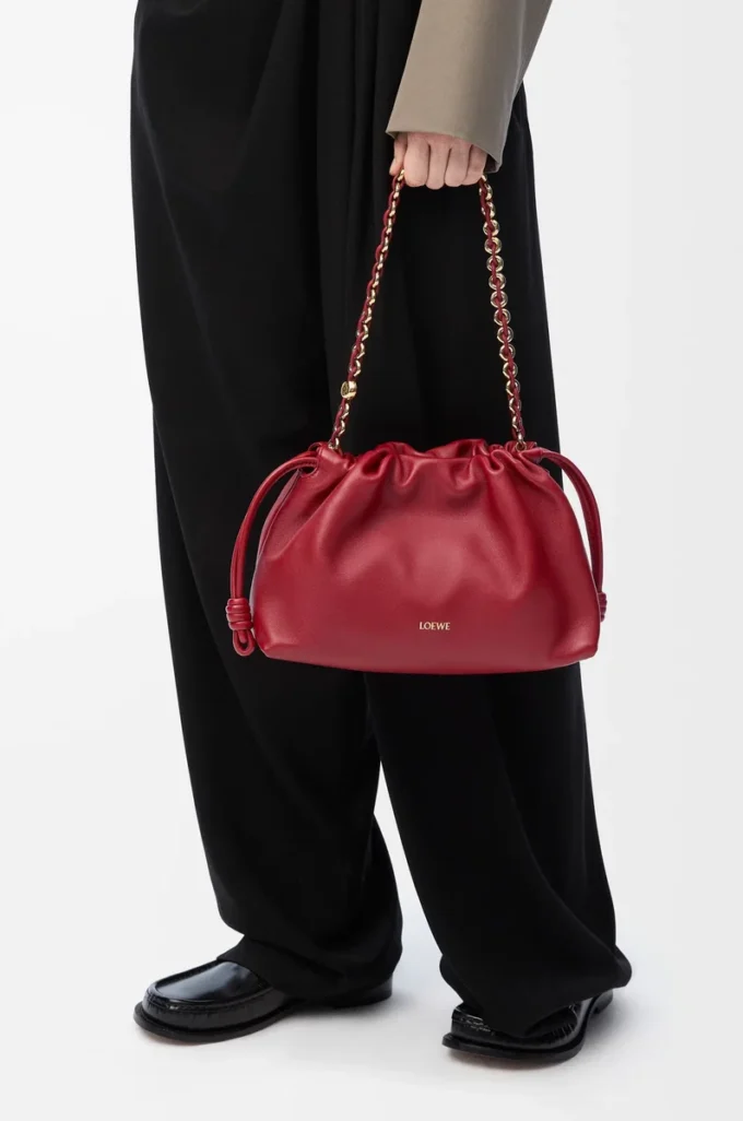 Portefeuille Flamenco moyen en cuir d&rsquo;agneau nappa souple rouge brûlé