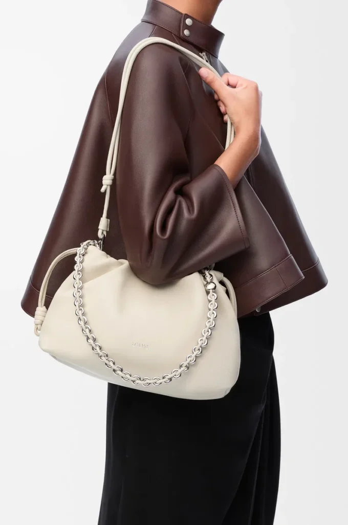 Portefeuille Flamenco moyen en cuir d&rsquo;agneau nappa souple Sea Salt