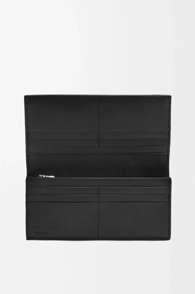 Portefeuille long horizontal Puzzle en cuir de veau classique Noir