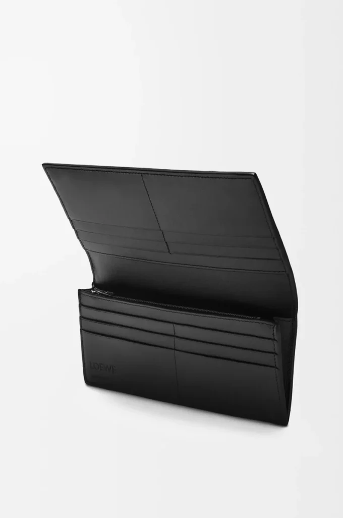 Portefeuille long horizontal Puzzle en cuir de veau classique Noir