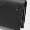 Portefeuille long horizontal Puzzle en cuir de veau classique Noir