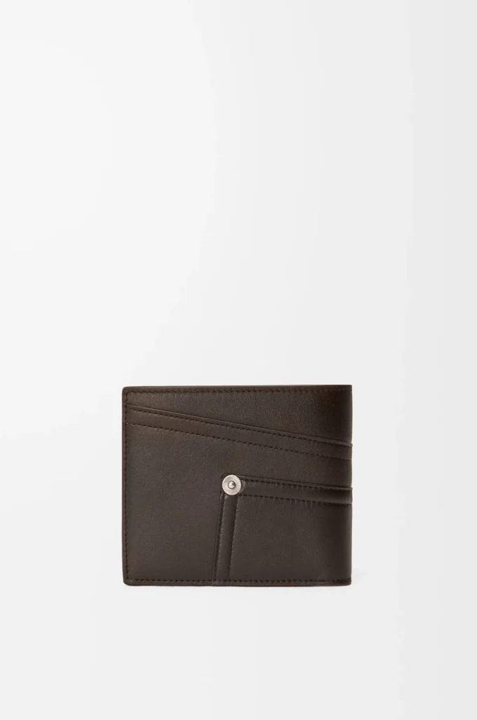 Portefeuille Panta à deux volets en cuir de veau brillant Vintage Brown