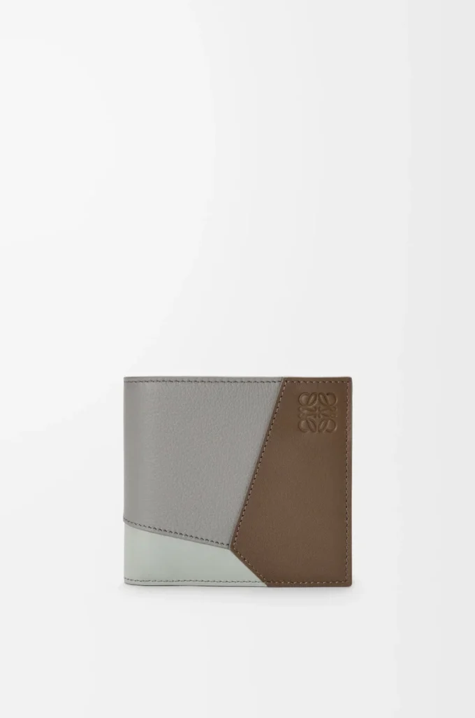 Portefeuille Puzzle à deux volets en cuir de veau classique marron hiver/gris cendré