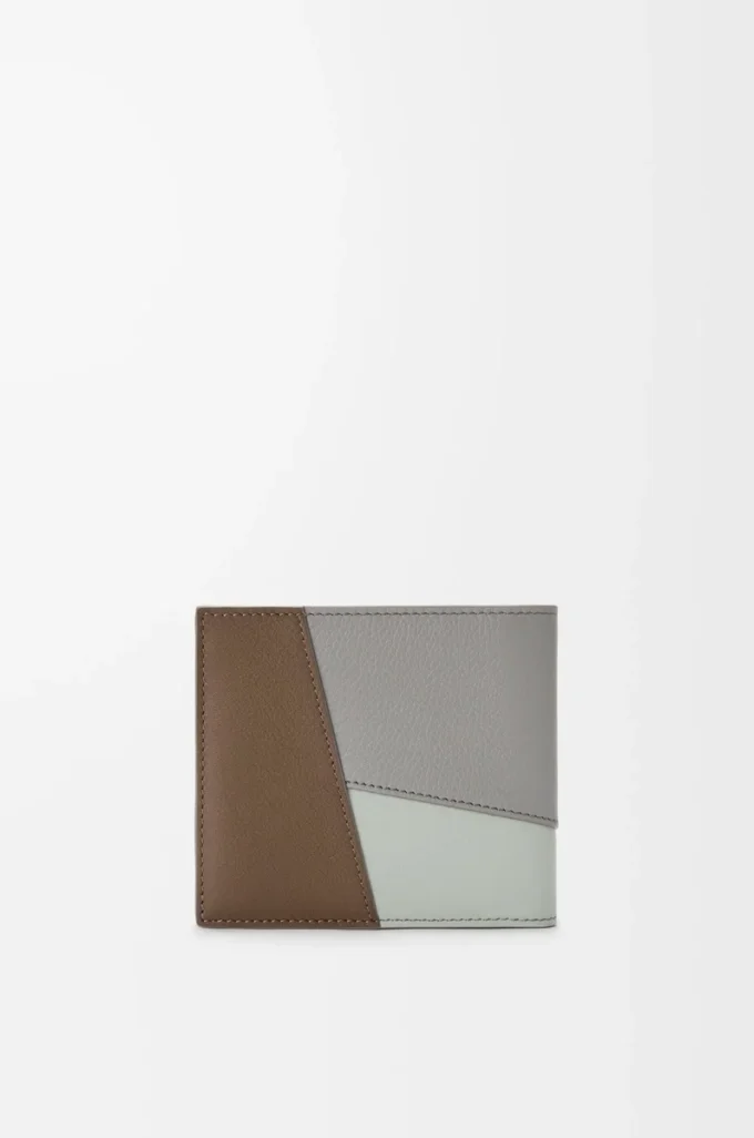 Portefeuille Puzzle à deux volets en cuir de veau classique marron hiver/gris cendré