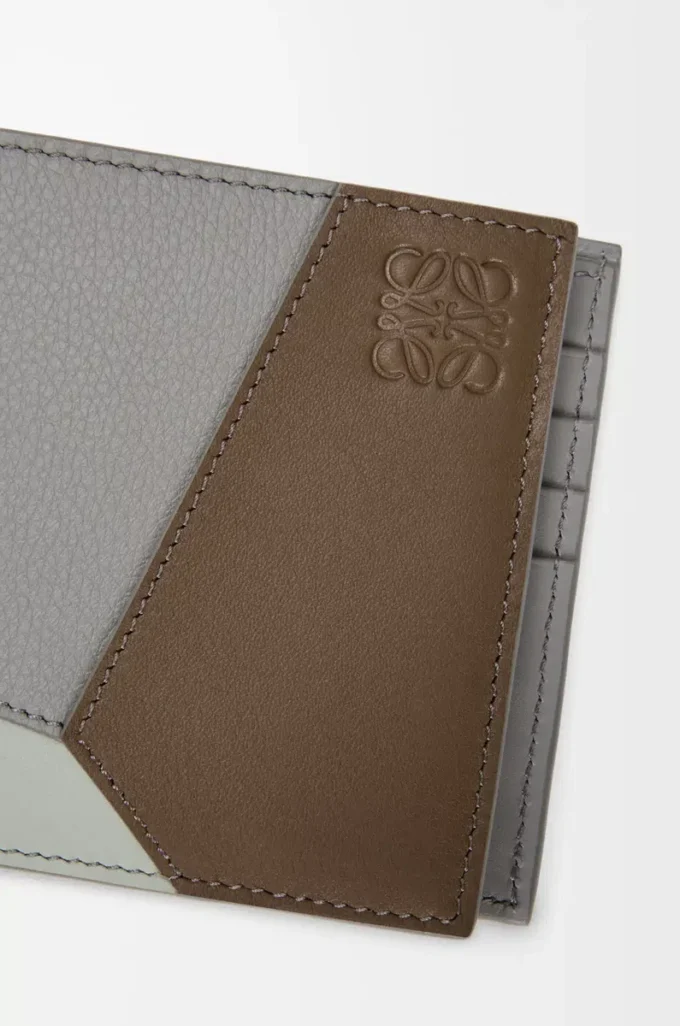Portefeuille Puzzle à deux volets en cuir de veau classique marron hiver/gris cendré