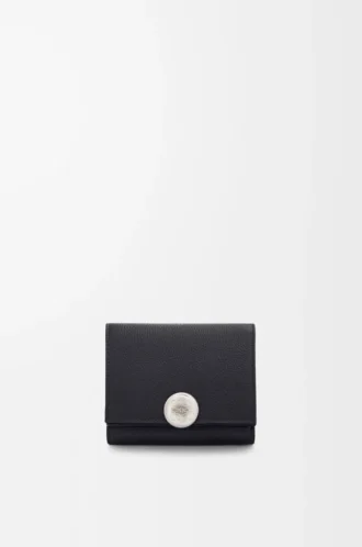 Portefeuille à trois volets en cuir de veau grainé Pebble, couleur Black