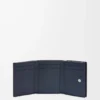 Portefeuille à trois volets en cuir de veau grainé souple, bleu marine foncé