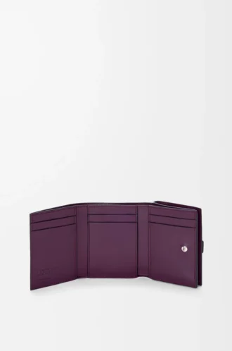 Portefeuille à trois volets en cuir de veau grainé souple Mauve sale/Écureuil