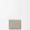 Portefeuille à trois volets en cuir de veau grainé souple Shell Grey/Eucalyptus