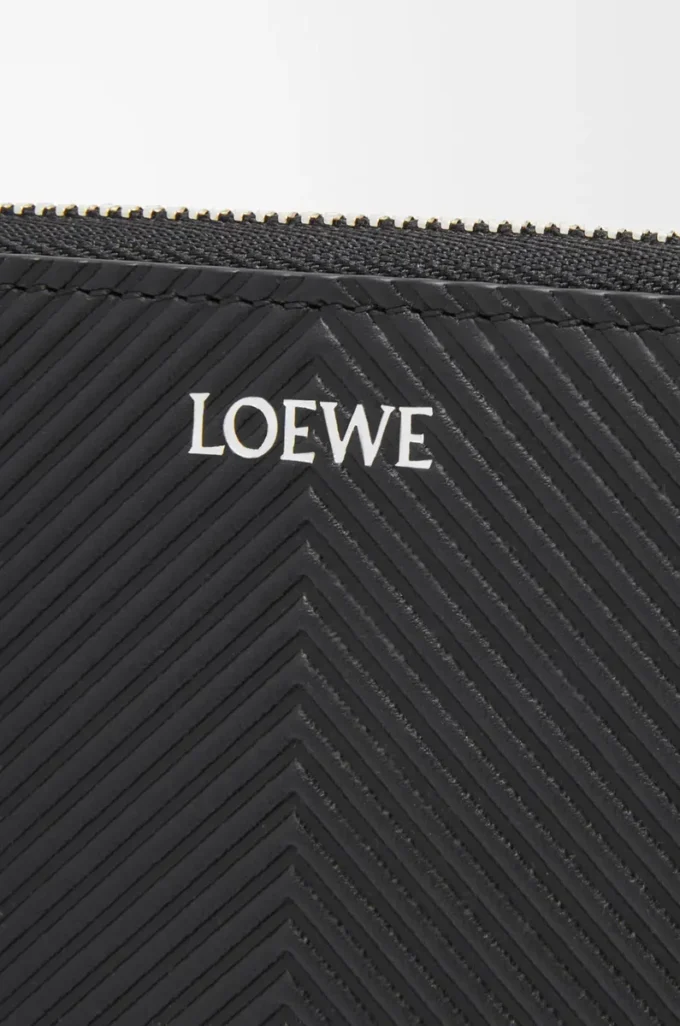 Portefeuille zippé en cuir de veau classique texturé Noir Portefeuille zippé en cuir de veau classique texturé Noir