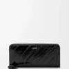 Portefeuille zippé slim à nœud en anguille Noir Portefeuille zippé slim à nœud en anguille Noir