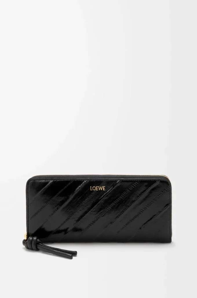 Portefeuille zippé slim à nœud en anguille Noir Portefeuille zippé slim à nœud en anguille Noir