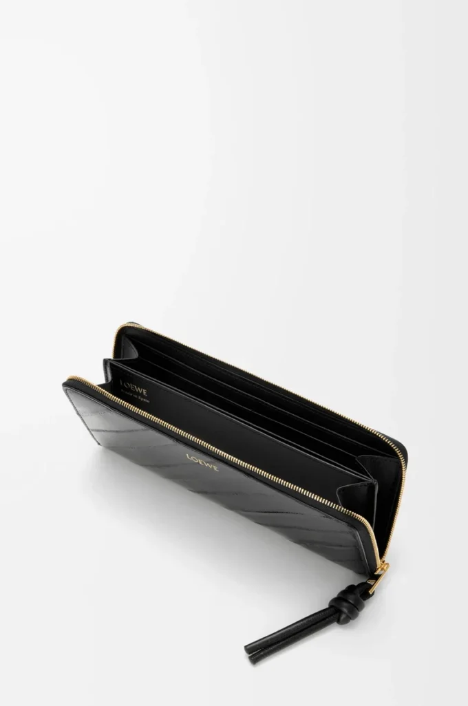 Portefeuille zippé slim à nœud en anguille Noir Portefeuille zippé slim à nœud en anguille Noir