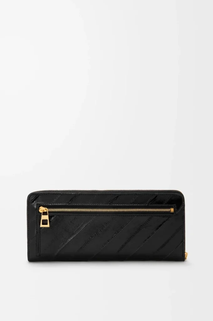 Portefeuille zippé slim à nœud en anguille Noir Portefeuille zippé slim à nœud en anguille Noir
