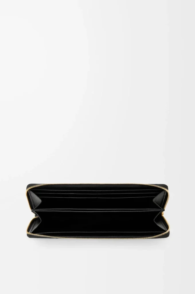 Portefeuille zippé slim à nœud en anguille Noir Portefeuille zippé slim à nœud en anguille Noir