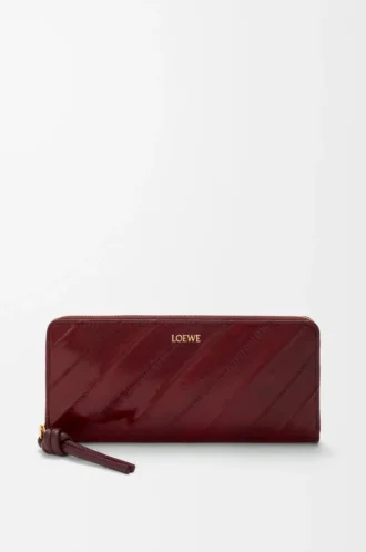 Portefeuille zippé slim à nœud en cuir d&rsquo;anguille Dark Burgundy
