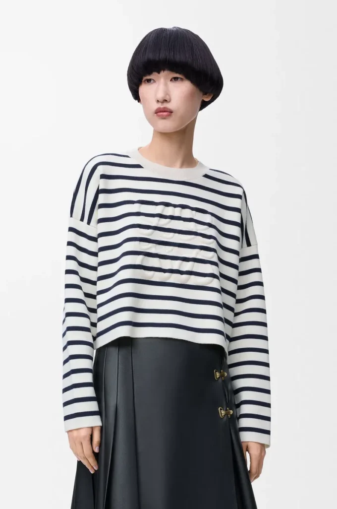 Pull Anagram en laine Blanc cassé/Bleu marine