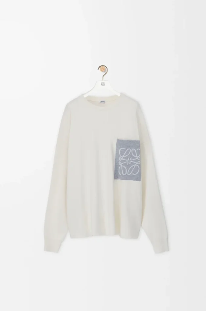 Pull Anagram à poche en coton mélangé beige/gris