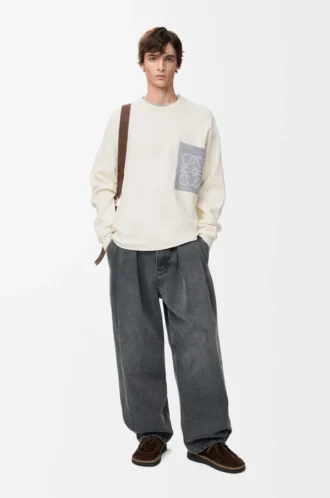 Pull Anagram à poche en coton mélangé beige/gris