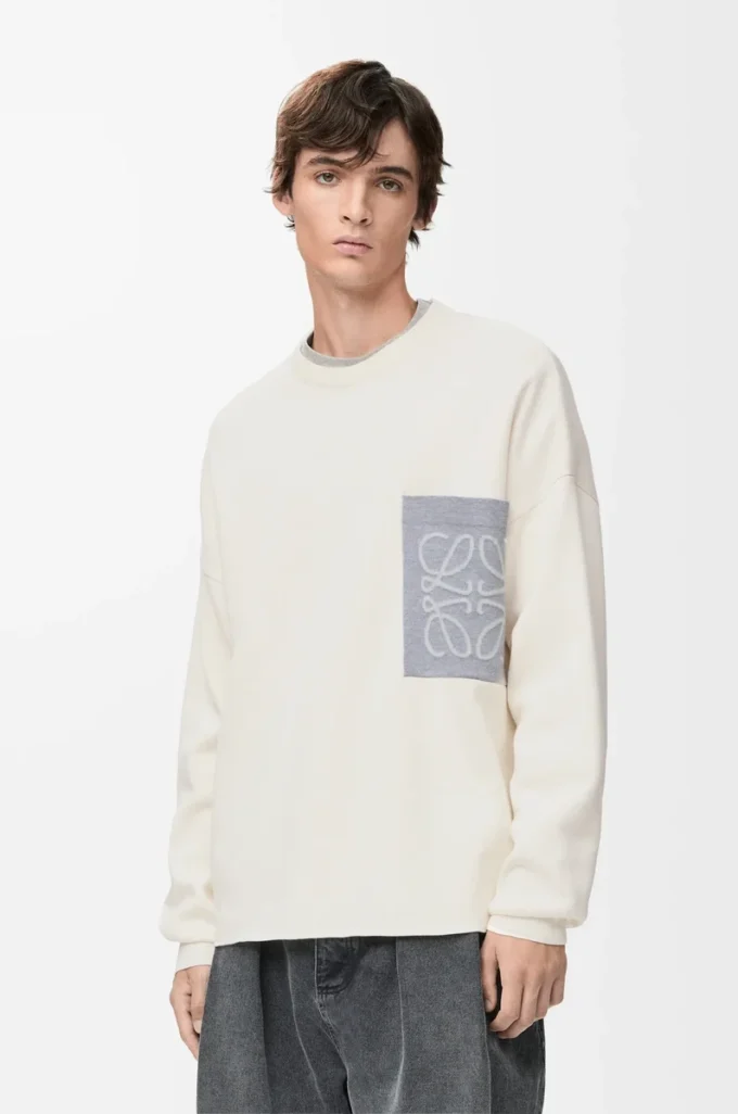 Pull Anagram à poche en coton mélangé beige/gris