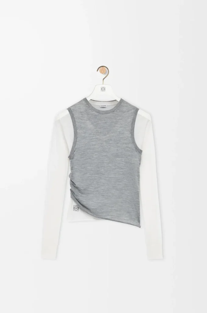 Pull drapé en cachemire Gris/Blanc