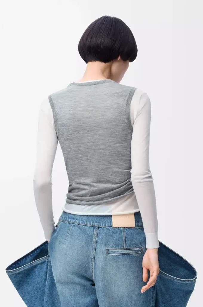 Pull drapé en cachemire Gris/Blanc